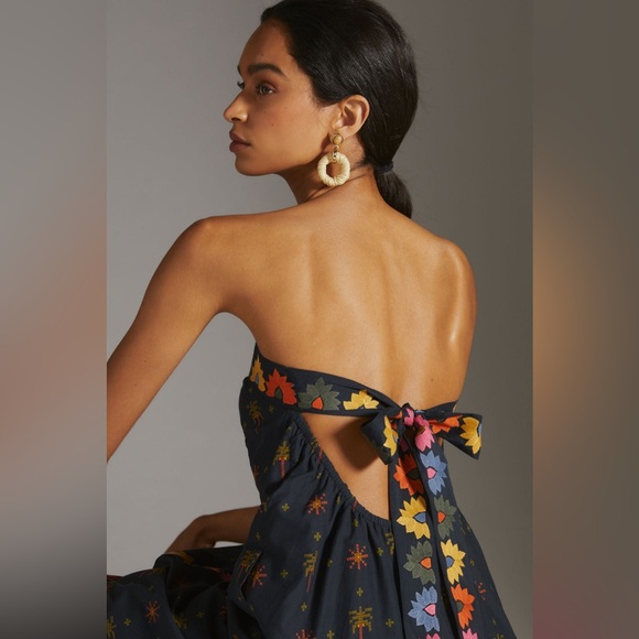FARM Rio Dresses & Skirts - Farm Rio Anthropologie Embroidered Maxi Strapless Tie Back Dress